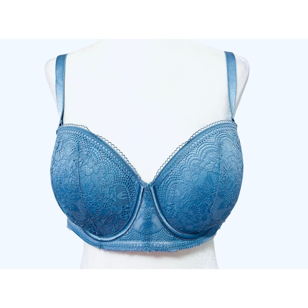 Blue Lace Strapless Bra Full Coverage Adjustable‎ Straps Underwire Support 40C
